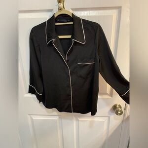 Zara Woman Studio, Black satin shirts with cream piping   Size medium